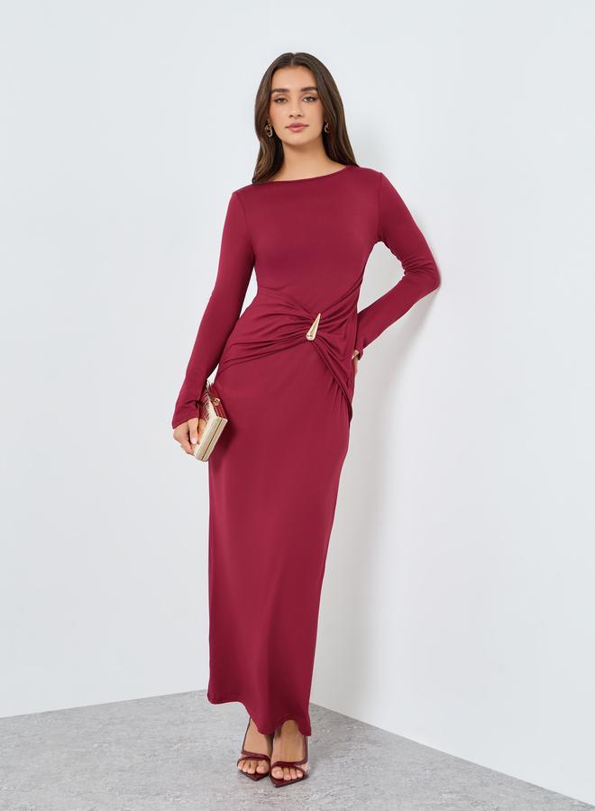 Styli Women Burgundy Embellished Bodycon Maxi Dress - Image 4